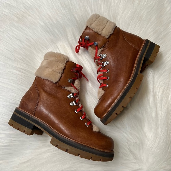 Clarks Orianna Hiker Boots Brown Leather Fur Trim Women’s size 7 - Picture 10 of 11